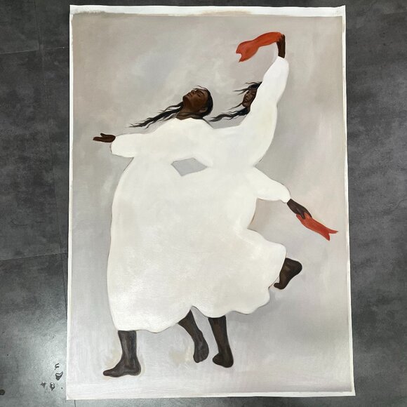 Other - Dance of Freedom: Original Oil Painting of a Woman in White Dress